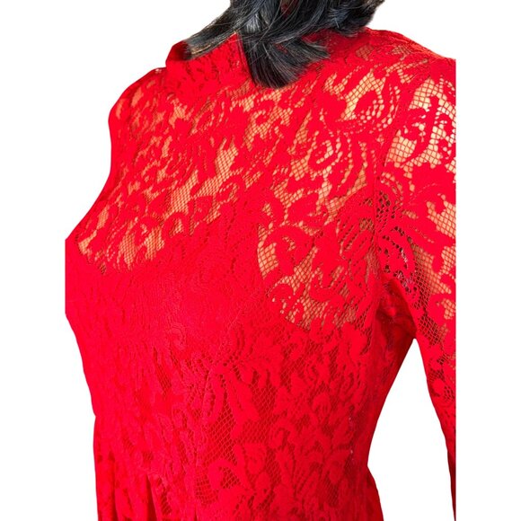 Free People Women Layered Lace Babydoll Dress Red Small Fairycore Romantic Boho - Picture 7 of 13